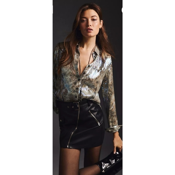 33. Anthropologie Pilcro Shrunken Sequin Blouse - Picture 2 of 9